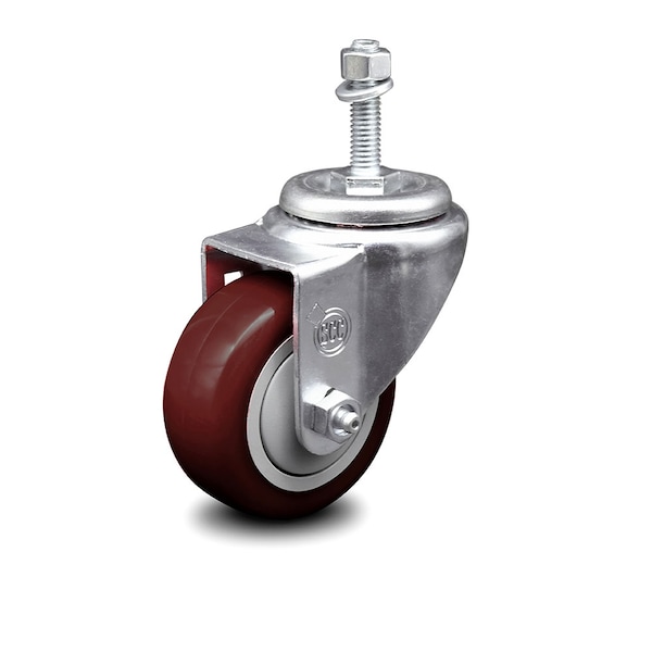 3.5 Inch Maroon Polyurethane Wheel Swivel 10mm Threaded Stem Caster SCC